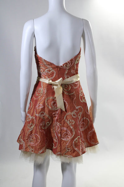 Jessica McClintock Women's Strapless Ribbon A Line Mini Dress Orange Size 4