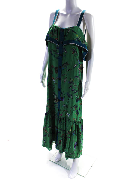 Derek Lam 10 Crosby Womens Green Printed Ruffle Cami Dress Size 14 12271088