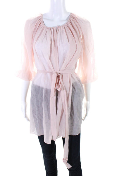 Marysia Resort Womens Pleated Keyhole Front Long Sleeve Blouse Pink Size S
