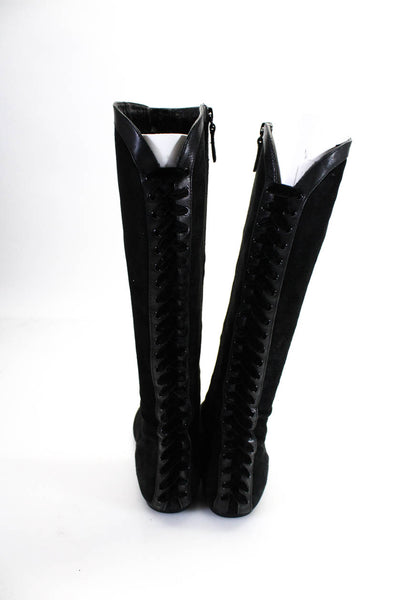 Designer Women's Suede Lace Up Mid- Calf Boots Black Size 6.5