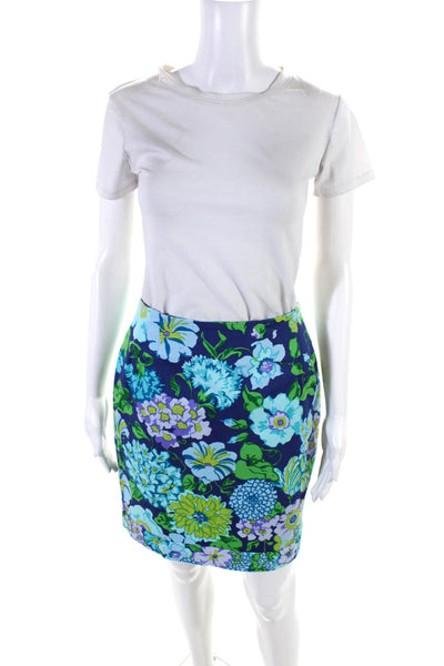 Leggiadro Women's A-line Zip Closer Blue Floral Skirt Size 8