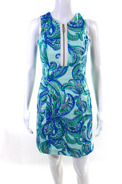 Lilly Pulitzer Women's Zip Front Sleeveless Mini Dress Blue Green Size 00
