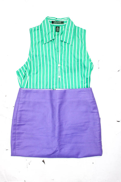 Lauren Ralph Lauren Women's Blouse Pencil Skirt Green Purple Size XS 00 Lot 2