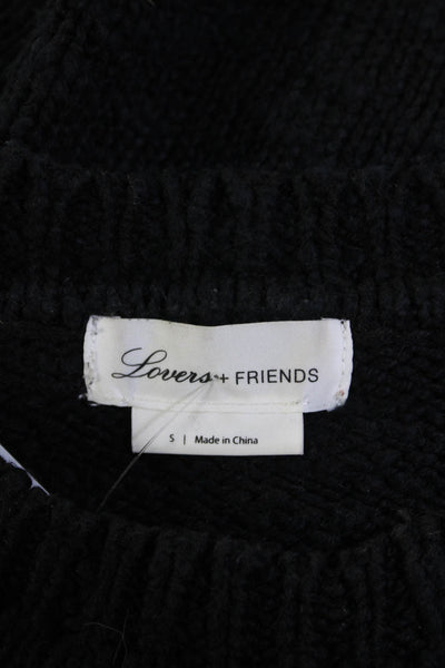 Lovers + Friends Womens Cotton Knit Crew Neck Long Sleeve Sweater Black Size S