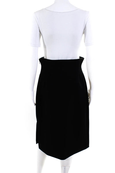 Christian Dior Womens High Slit Midi Crepe Pencil Skirt Black Wool Size 6