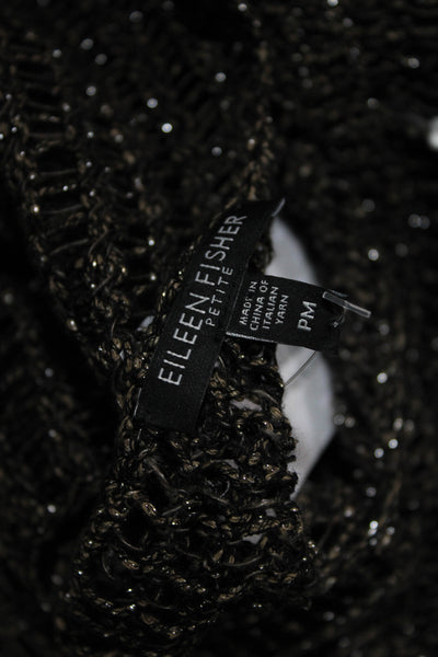 Eileen Fisher Petites Womens Metallic Mesh Knit Short Sleeve Blouse Gray Size PM