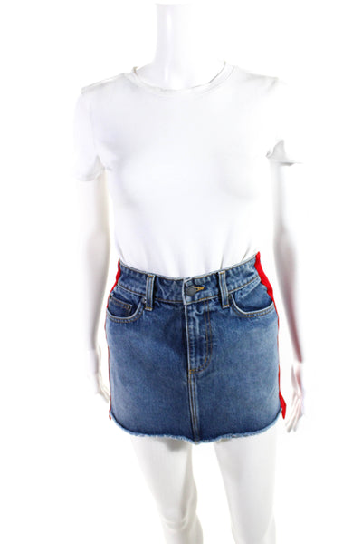 Carmar Women's Striped Detail Medium Wash Denim Mini Skirt Size 24