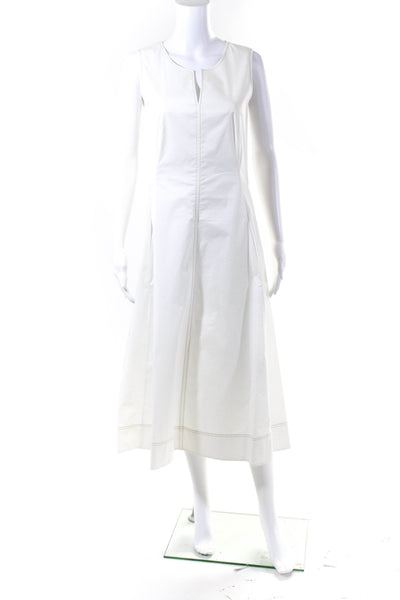 Gugliel Minotti Womens Back Zip Sleeveless V Neck Midi Shift Dress White IT 44