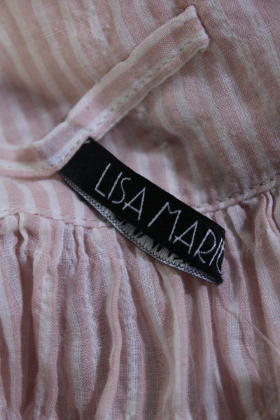 Lisa Marie Fernandez Womens Belted Vertical Stripe Shirt Dress Peach White 1