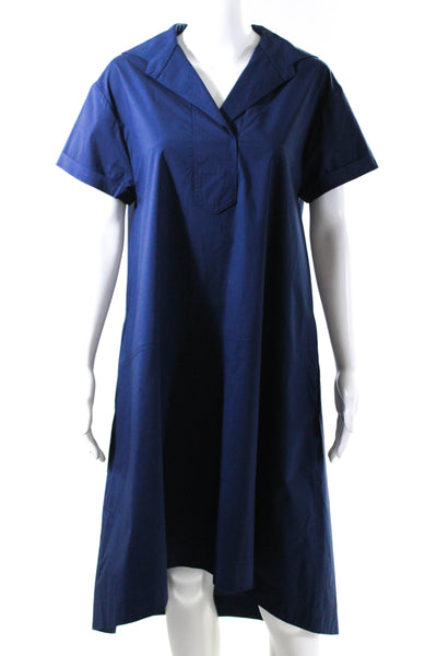 Odeeh Womens Short Sleeve Collared V Neck Shirt Dress Navy Blue Size IT 38
