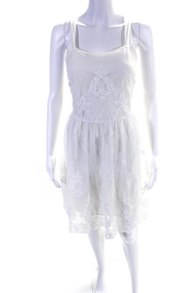 Sans Souci Womens Embroidered Mesh Sleeveless A Line Dress White Size Medium