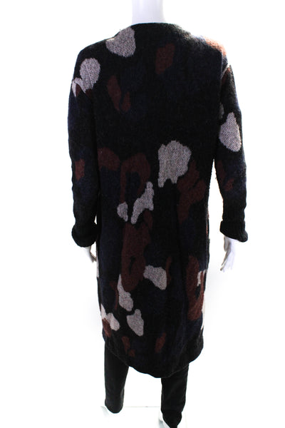 Thakoon Womens Wool Abstract Printed Open Front Cardigan Sweater Navy Size XS