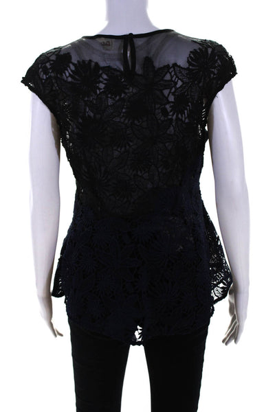 Deletta Anthropologie Womens Lace Sleeveless Two Tone Blouse Top Black Size S
