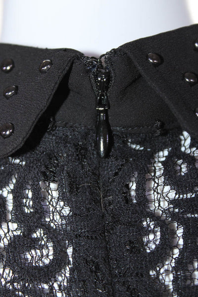 The Kooples Women's Studded Collar Lace Long Sleeve Top Black Size 3