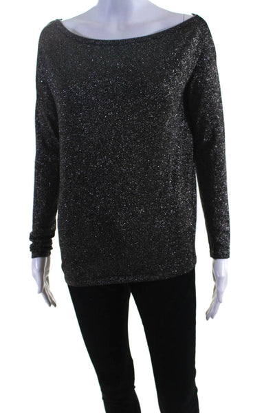 Minnie Rose Round Neck Long Sleeves Glitter Blouse Gold Black Size XS