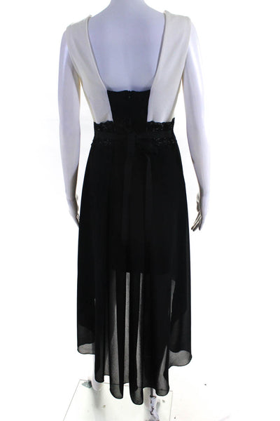 Omai Women's Scoop Neck Lace Waist Hi-lo Hem Midi Dress Black White Size M