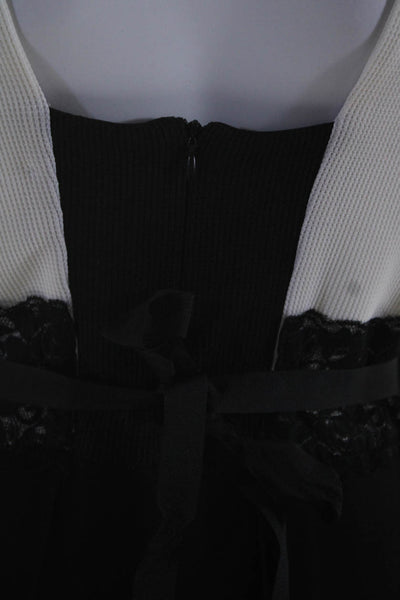 Omai Women's Scoop Neck Lace Waist Hi-lo Hem Midi Dress Black White Size M