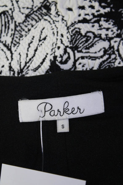 Parker Women's V-neck Open Back Fit Flare Mini Dress White Black Size S