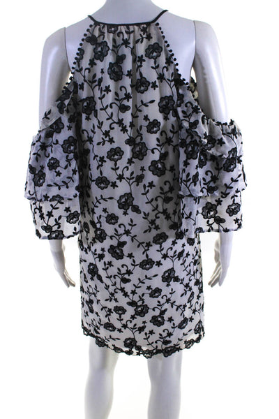 Parker Women's Cold Shoulder Embroidered Mini Dress Black White Size S