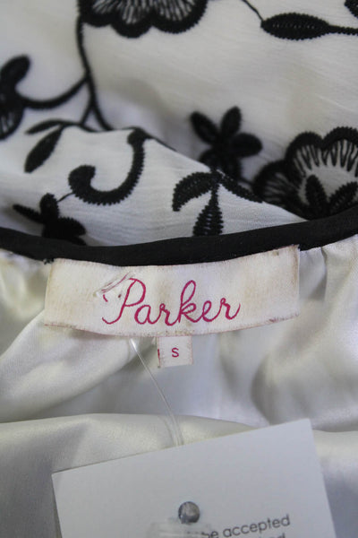 Parker Women's Cold Shoulder Embroidered Mini Dress Black White Size S