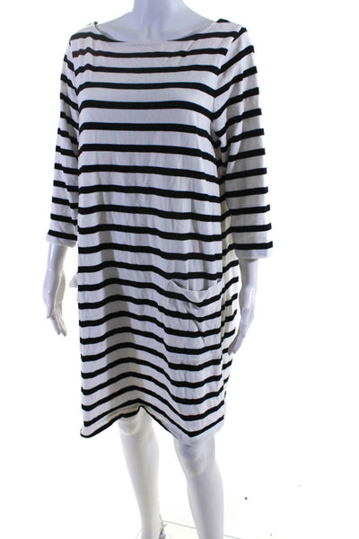 Hatch Womens 3/4 Sleeves Square Pocket T-shirt Dress Black White Striped Size L