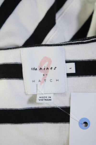 Hatch Womens 3/4 Sleeves Square Pocket T-shirt Dress Black White Striped Size L