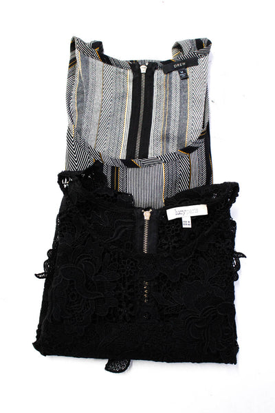 Lucy Paris Drew Womens Lace Striped Tops Black Gray Size Medium Lot 2