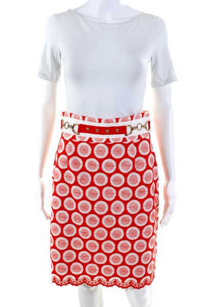 Antonio Melani Womens Back Zip Scalloped Pencil Skirt Red White Size 4