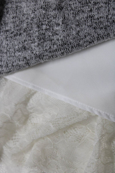 Zara Womens Long Sleeve Lace Trim Shirts Gray White Size XL Lot 2
