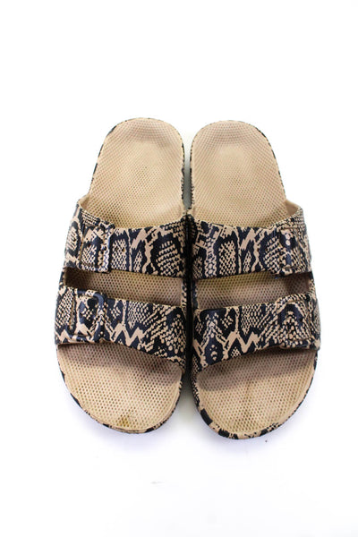 Freedom Moses Womens Double Strap Snakeskin Print Slide Sandals Brown Size 42-43