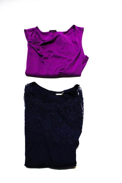 Elie Tahari DKNY Womens Lace Trim Tank Tops Blue Purple Medium Large Lot 2