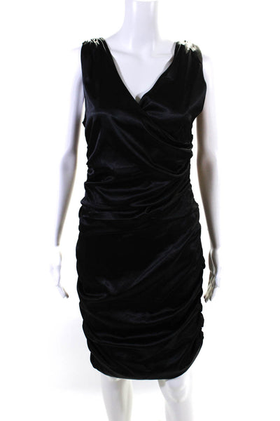 Frankie Morello Womens Ruched Satin Midi Sleeveless Sheath Dress Black Size IT44