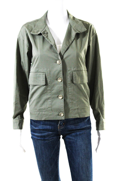 Theory Women's Button Down Collar Bomber Jacket Green Size S