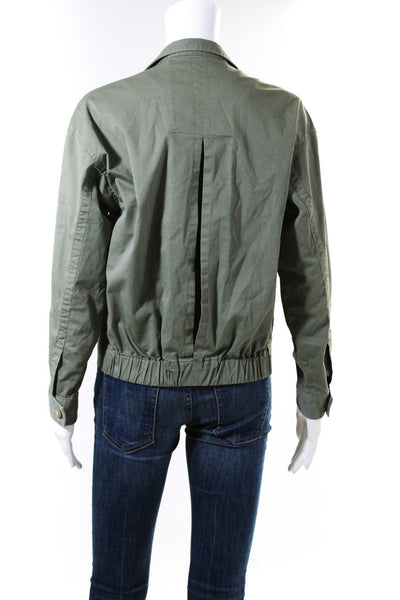 Theory Women's Button Down Collar Bomber Jacket Green Size S