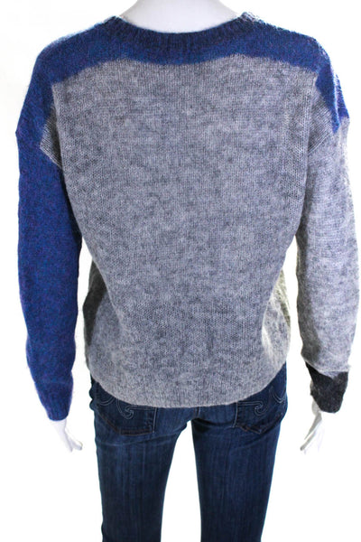 One Grey Day Womens Scoop Neck Open Knit Sweatshirt Gray Blue Size Small
