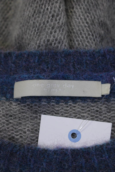 One Grey Day Womens Scoop Neck Open Knit Sweatshirt Gray Blue Size Small