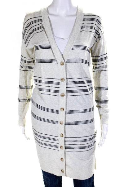 Heartloom Womens Button Front Striped V Neck Cardigan Sweater White Black XS