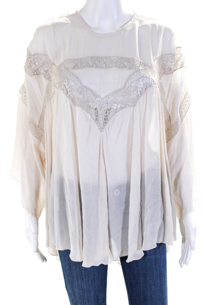 IRO Womens 3/4 Sleeve Draped Embroidered Trim Top Blouse Beige Size FR 34