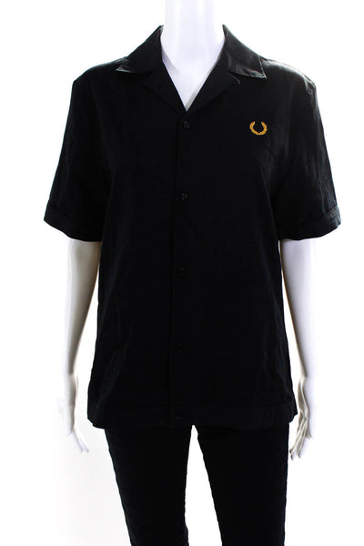 Miles Kane Women's Embroidered Logo Button Down Shirt Black Size S