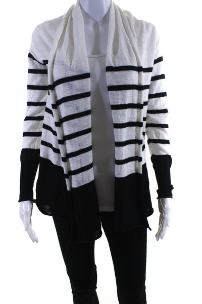 LRL Lauren Jeans Womens Open Front Striped Tight Knit Cardigan White Size PXS