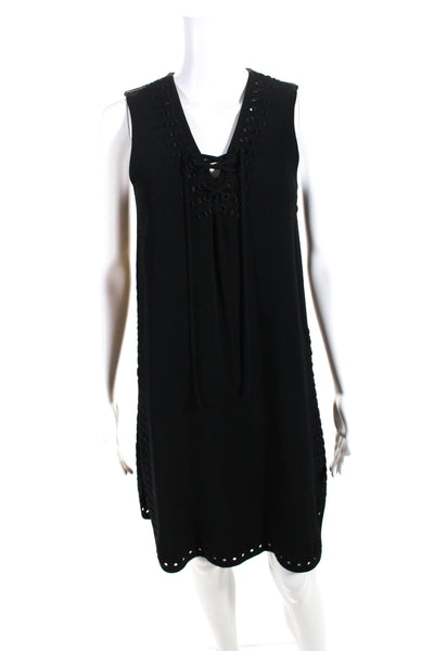 Derek Lam 10 Crosby Womens V Neck Embroidered Solid Midi Dress Black Size 0