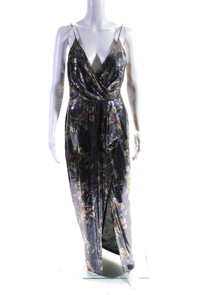 ML Monique Lhuillier Womens Floral Sequin Surplice Gown Size 6 12744412