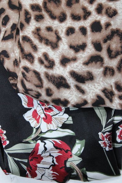 Gracia Womens Floral Leopard Print Blouse Tops Black Brown Size S/L Lot 2