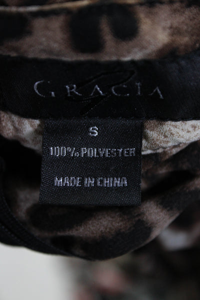 Gracia Womens Floral Leopard Print Blouse Tops Black Brown Size S/L Lot 2
