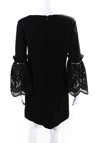 Tahari Womens V Neck Lace Long Sleeve Midi Dress Black Size 2