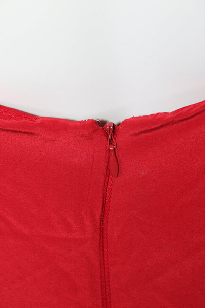 Designer Womens V Neck Sleeveless Solid Flare Midi Dress Red Size Small