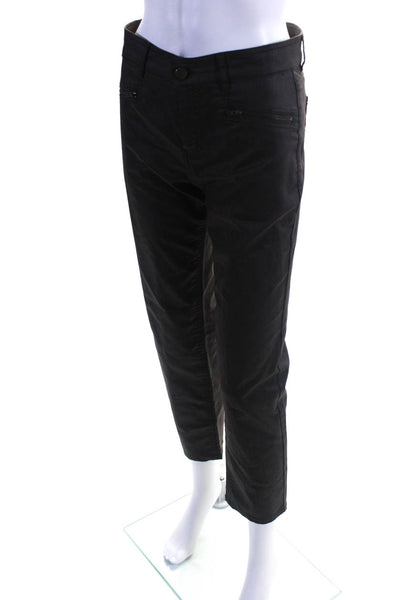 Gerard Darel Women's Straight Leg Mid Rise Coated Zip Pocket Pant Brown Size 38