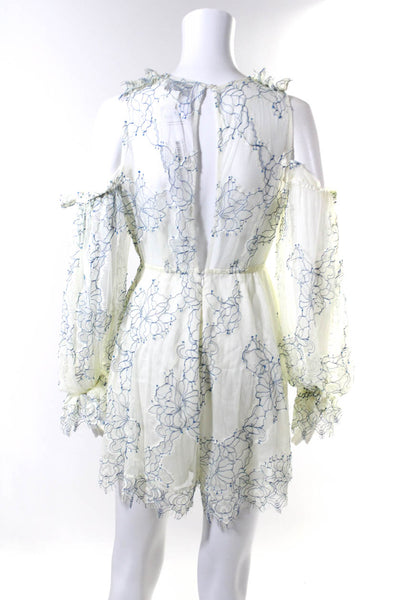 Alice McCall Womens Floral Lace Mesh Off Shoulder Romper White Blue Size 4