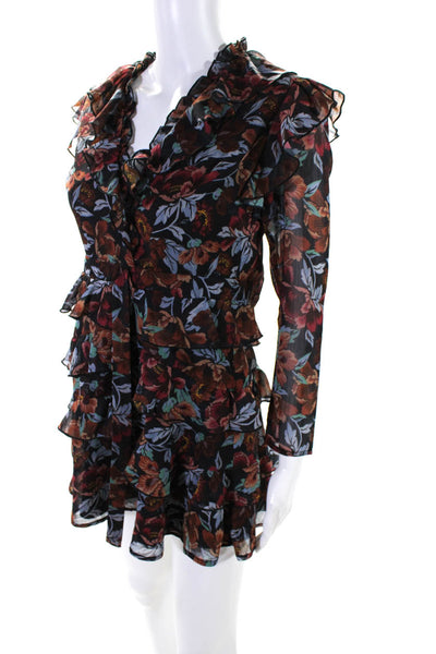 Majorelle Women's Floral Long Sleeve Ruffle Mini Dress Multicolor Size XXS