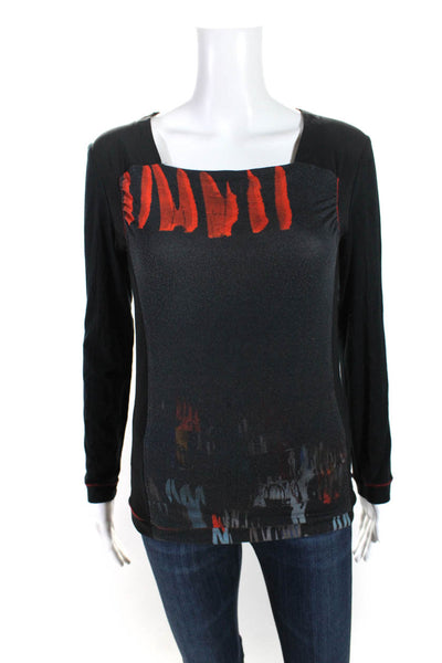 Aventures des Toiles Women's Printed Square Neck Long Sleeve Top Black Size S